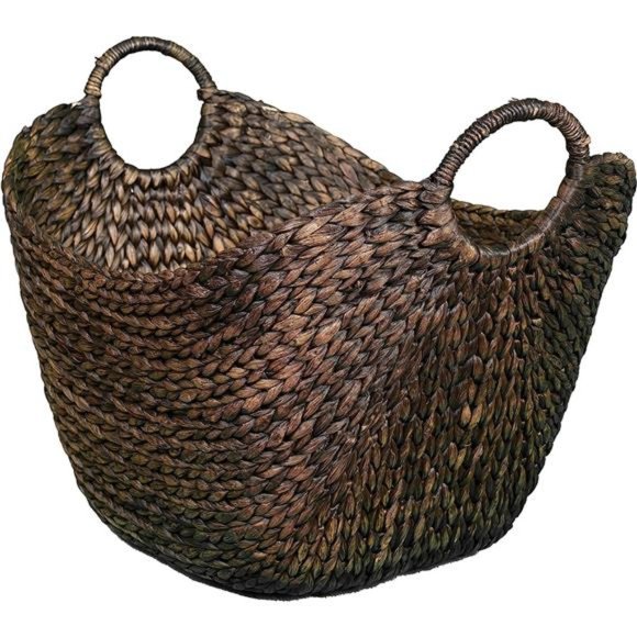 Water Hyacinth Laundry Baskets (Espresso) - One Basket Included - Hand Woven